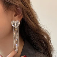 simplicity diamond studded love tassel earring for women 2022 new fashion korean jewelry temperament girls daily wear earrings