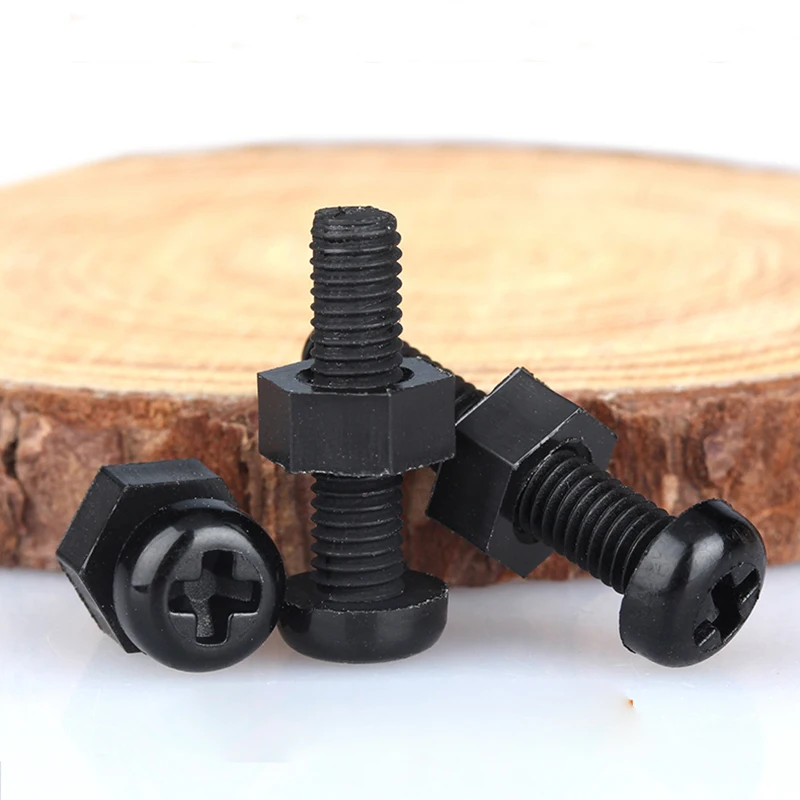 

10/30 шт. нейлоновый пластиковый крестообразный Винт с цилиндрической головкой черного цвета, метрический резьбовой винт с гайками M2 M2.5 M3 M4 M5