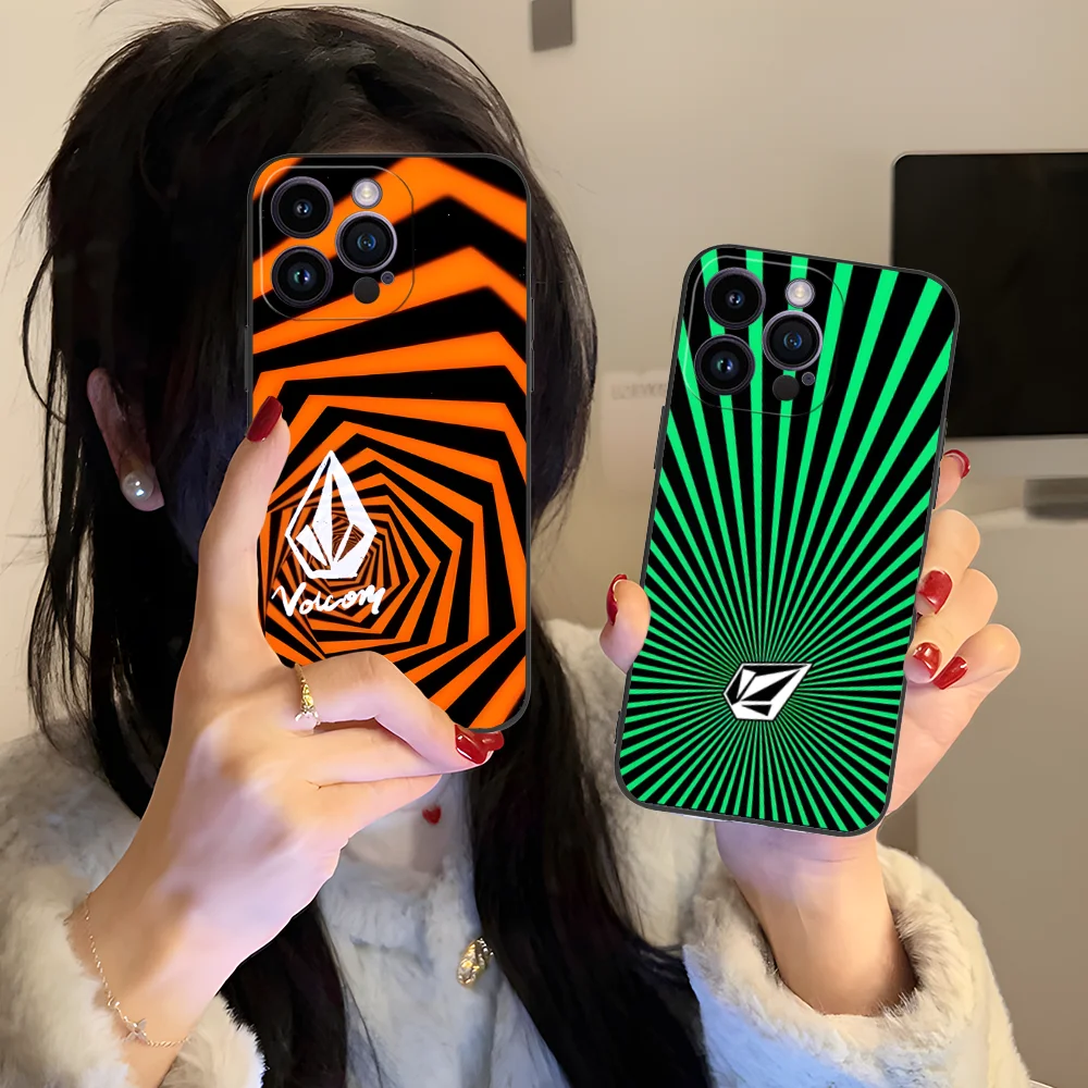 Чехол для мобильного телефона V-Volcoms iPhone 16 15 14 13 12 11 X XR XS 8 7 Pro Max Plus мини-черный чехол