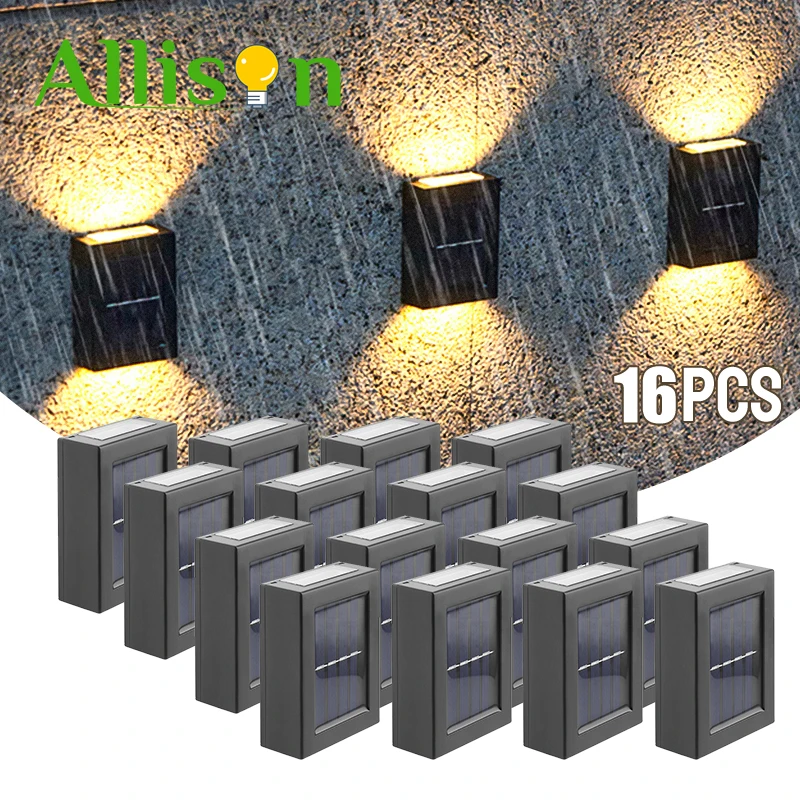 16PCS LED Solar Wall Lamp Outdoor Waterproof Up and Down Lighting Garden Decoration Solar Lights Stairs Fence Sunlight Lamp