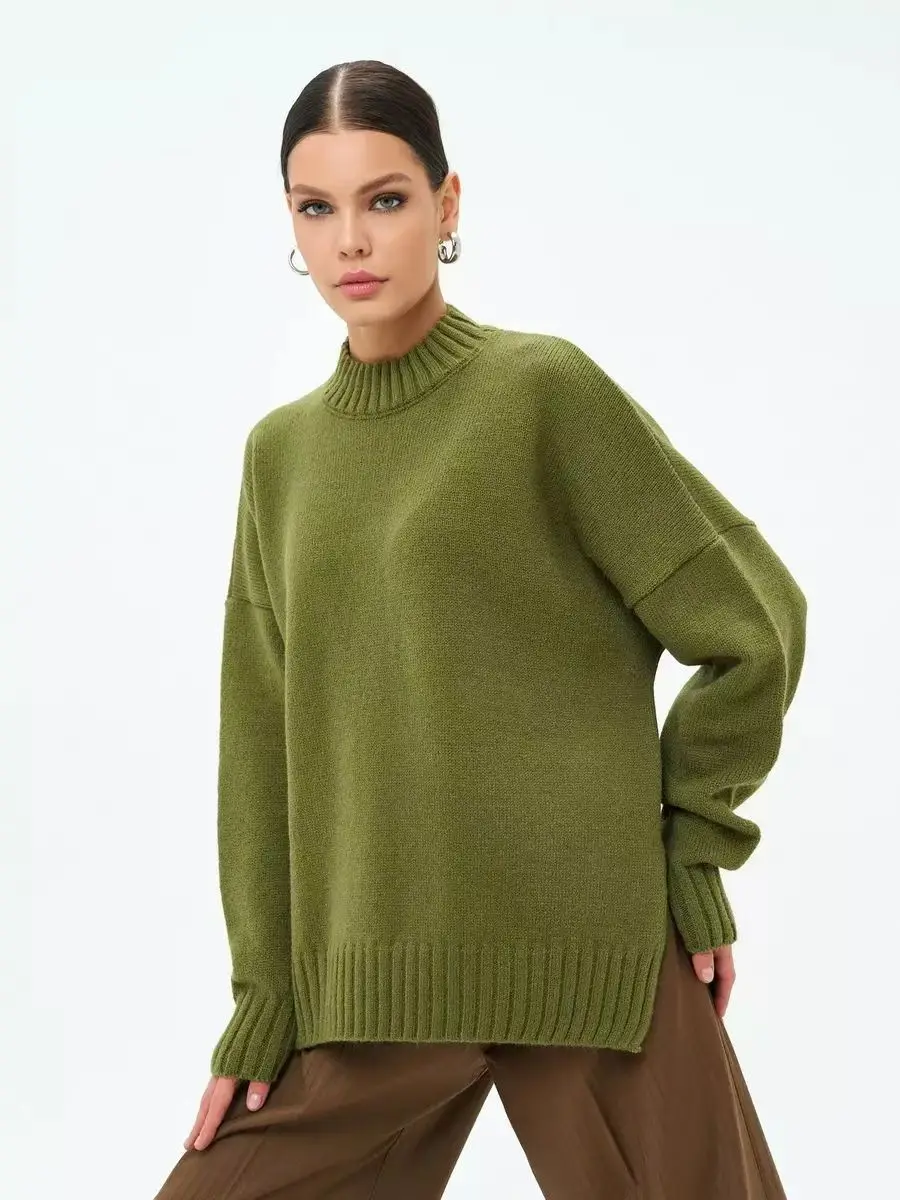 know dreamAutumn and winter warm sweater loose plus size fat MM knitted pullover solid color women's fashion