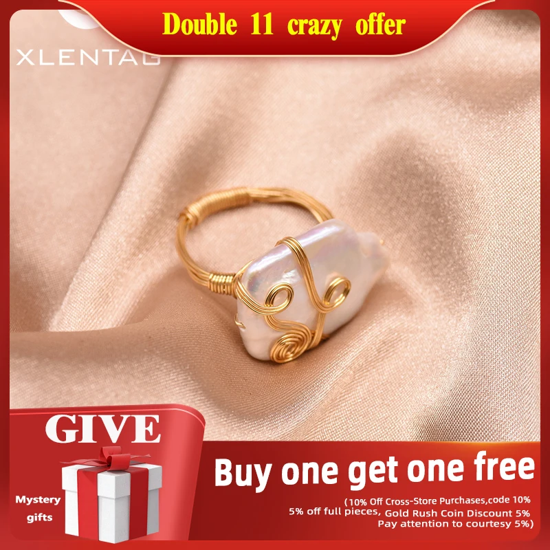 

XlentAg Natural Freshwater Cubic Baroque Pearls Ring For Women Wedding Engagement Love Gifts Viking Party Fashion Jewelry GR0257
