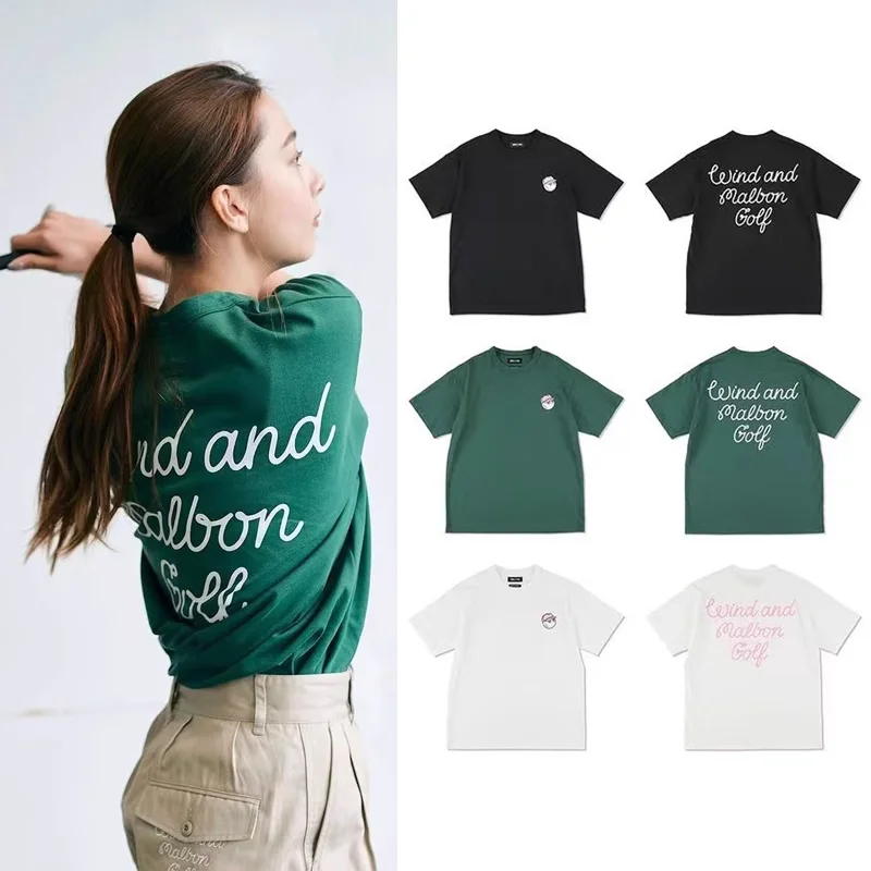 

2023 Korean original Malbon Golf Short-sleeved T-shirt with round neck and SEA printed bucket cap leisure sports for men and wom