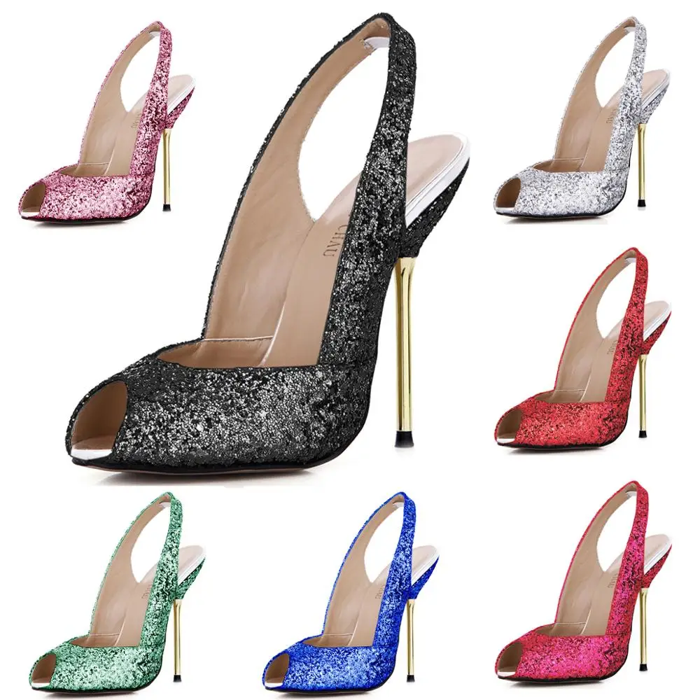 

CHMILE CHAU Sexy Glitter Women Wedding Bridals Party Pumps Peep Toe Stiletto High Heel Slingback Wedding Ladies Shoes 3845-g1