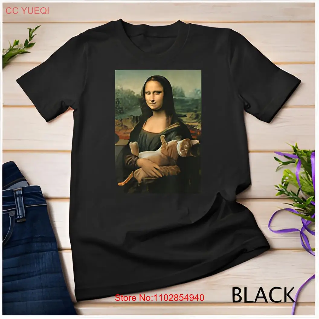Мона Лиза с оранжевым котом забавная футболка художественной росписью унисекс