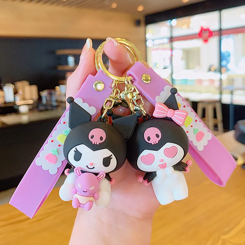 

Брелок Sanrio Kuromi с аниме-фигуркой, ПВХ мультяшный автомобильный брелок для ключей для женщин, подвеска для сумки, украшение для мобильного телефона для девочек, подарок для детей