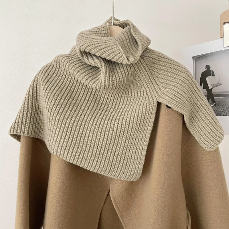 

Knit Turtleneck Pullover Scarf Shawl Wrap Shrug Detachable Sweater Collar Shawl Cape Winter Warm Neck Warmer DXAA