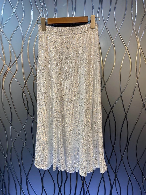 

2022 new women fashion sexy full body sequined silver hip long skirt trendy elegant skirt
