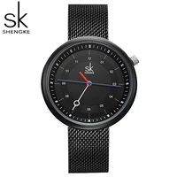 shengke creative design woman 36mm dial watches fashion mesh strap black womens quartz wristwatches ladies clock reloj mujer