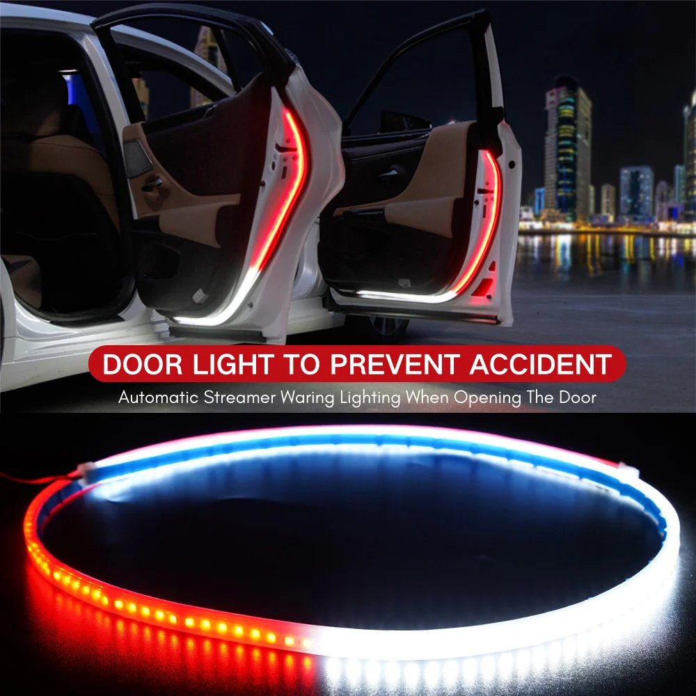 

LED Car Door Opening Warning Strip Lights 120cm 12V Welcome Decor Lamp Anti Rear-end Collision Universal Auto Accessories, 2pcs