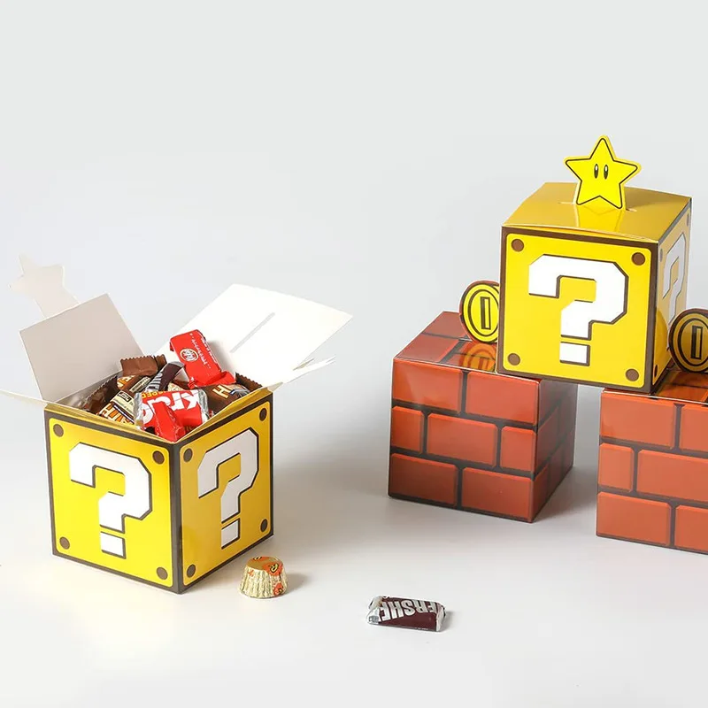 

6pcs Super Mario Bros Cartoon Props Brick Box Anime Figures Toy Creative Mario Theme Party Decoration Supplies Kid Birthday Gift