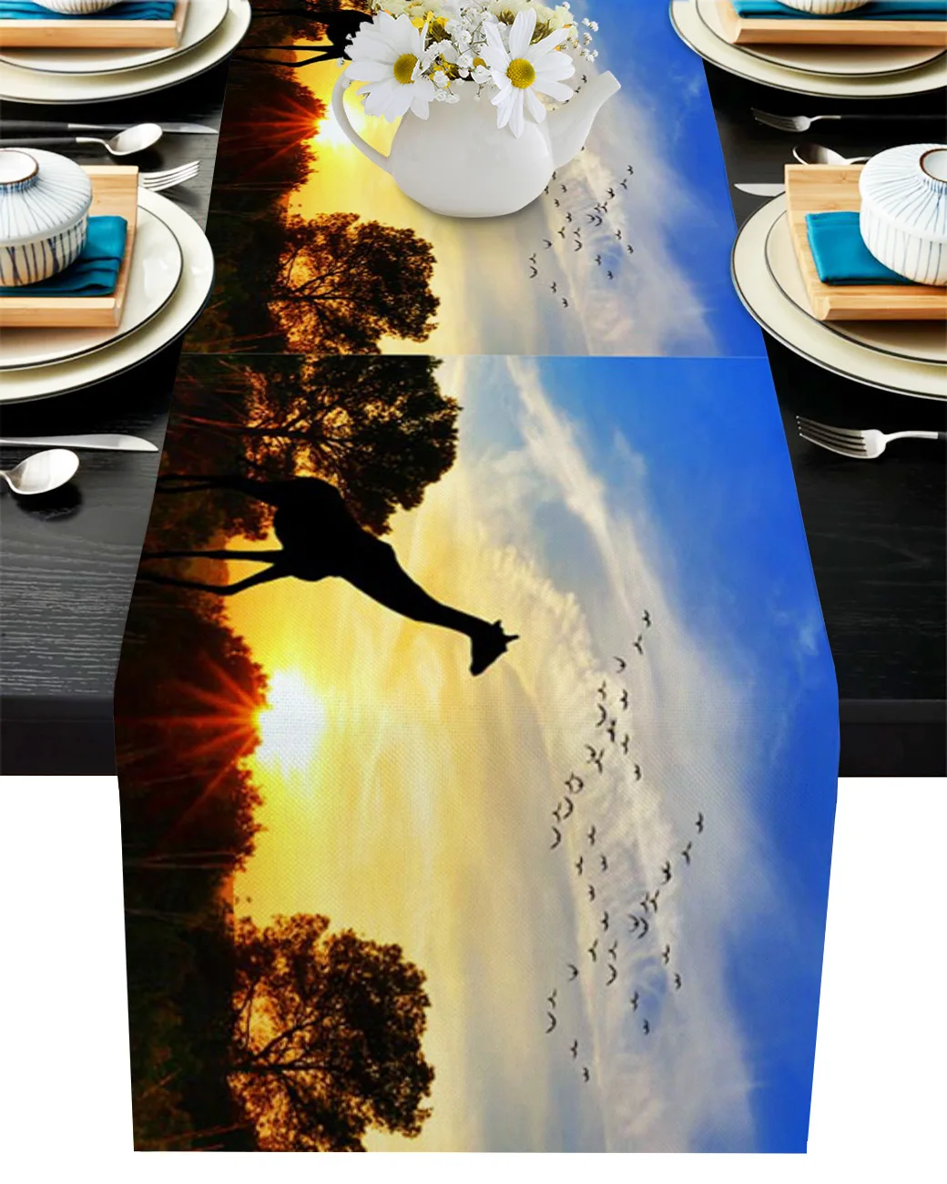 

Giraffe Scenery Sunset Animal Plant Table Runner Decoration Home Decor Dinner Table Decoration Table Decor