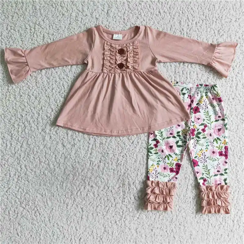 

6 A4-13 Girls Outfit Long Sleeve And Long Pants Flower Print