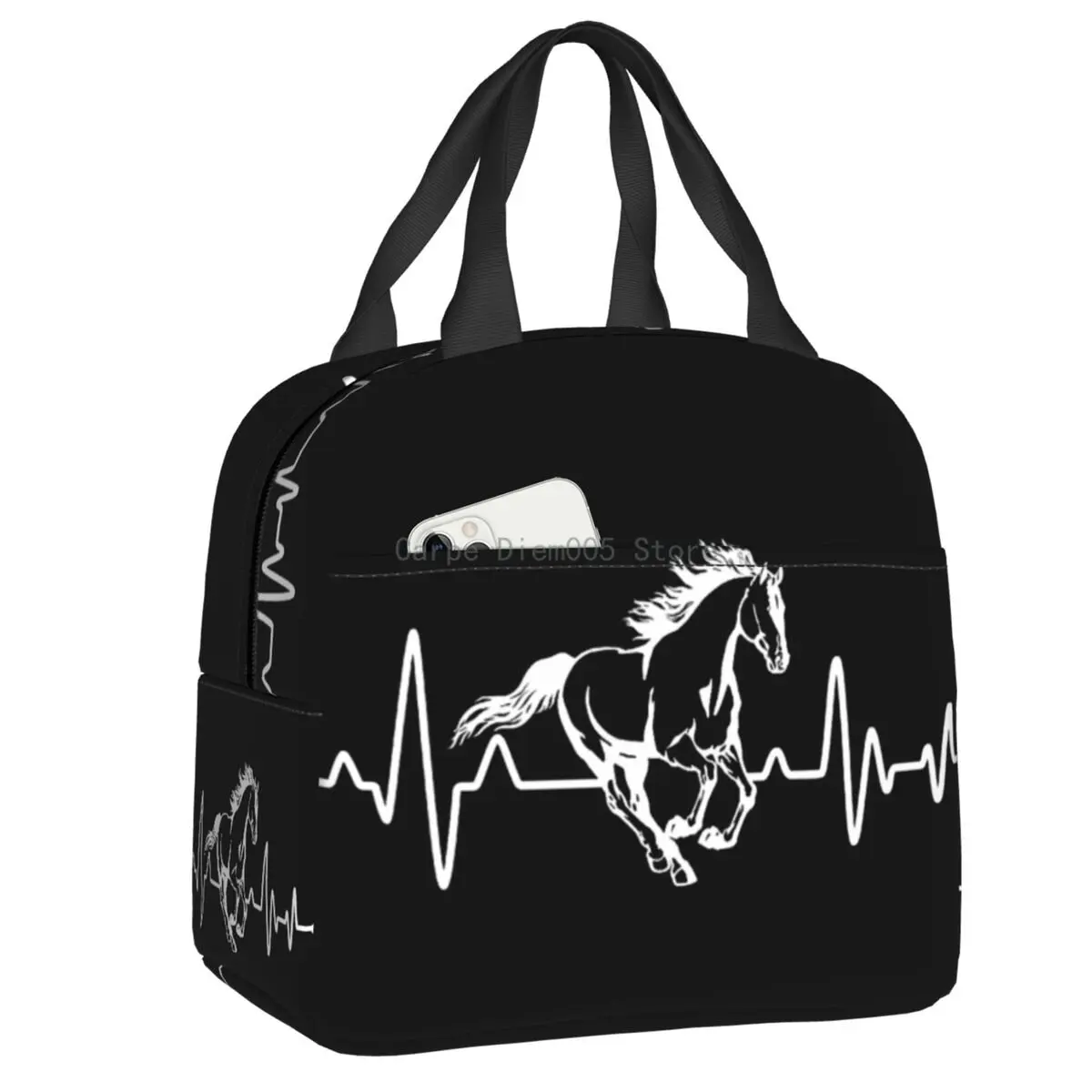 

Custom Riding Horse Heartbeat Lunch Bag Cooler Thermal Insulated Lunch Boxes for Women Kids Work School Food Picnic Tote Bags