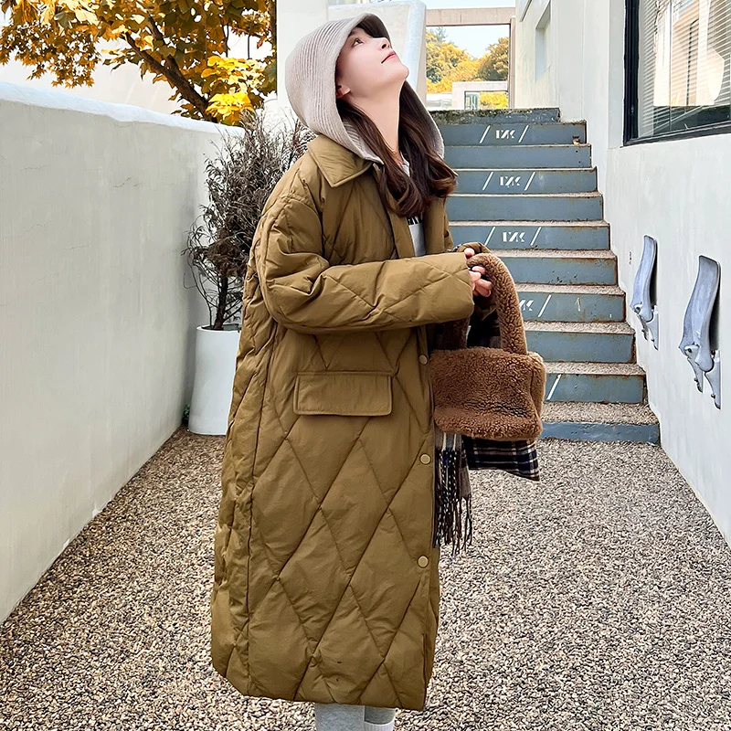 

Зимняя длинная теплая Женская куртка, зимнее женское зимнее пальто 2022, съемный вязаный капюшон, до колена, пуховые хлопковые парки, женские ...