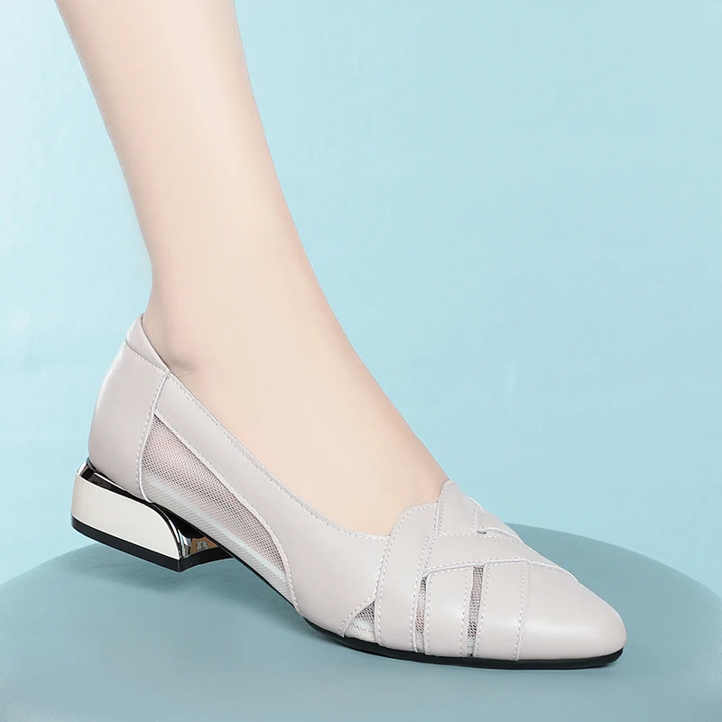 DIMANYU Mesh Shoes Women 2023 New Genuine Leather Women Shoes Large Size 41 42 43 Openwork Anti-slip Women Shoes