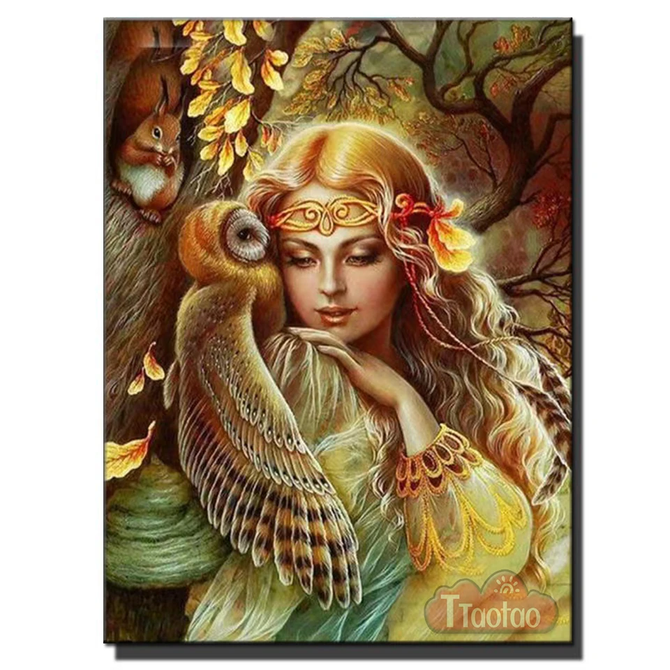 

Алмазная мозаика 5D сказочная девушка животное сова картина Сделай Сам полная квадратная круглая вышивка крестиком ручная работа домашний постер настенное искусство