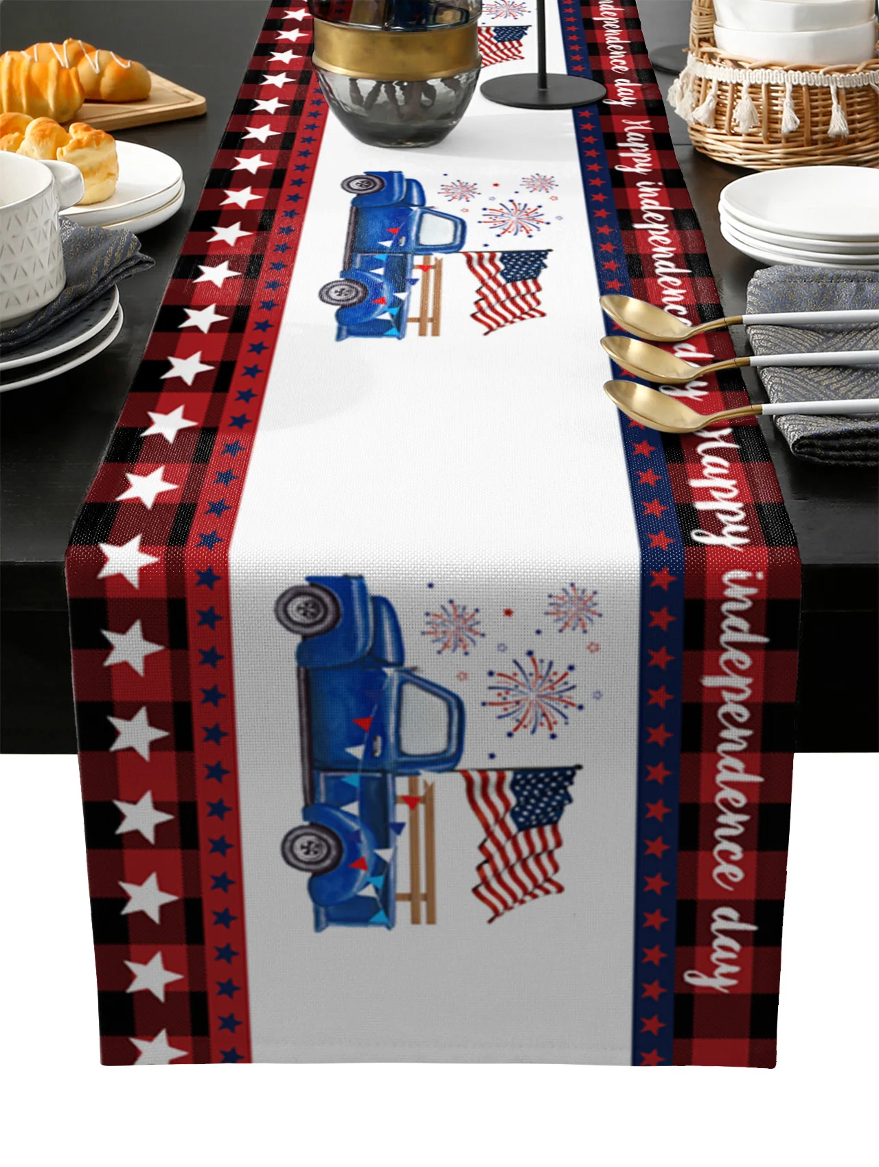 

Independence Day Truck Flag Table Runner Wedding Festival Table Decoration Home Decor Kitchen Table Runners Placemats