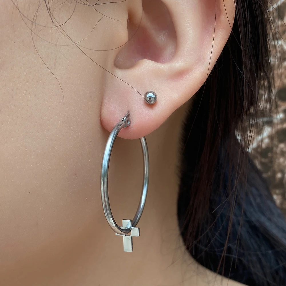 

3Pairs/set Stainless Steel Crystal CZ Stud Earrings Set for Women Men Minimalist Butterfly Star Cross Hoop Earrings Punk Jewelry