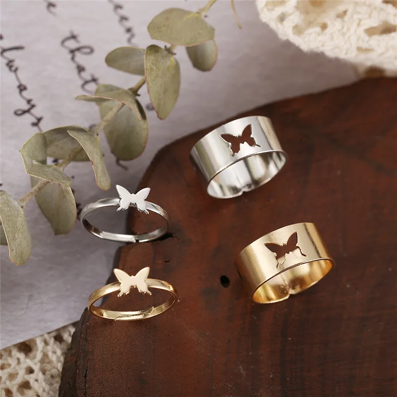 

Butterfly Open Rings for Women Men Lover Couple Rings Set Friendship Engagement Wedding 2021 Trendy Jewelry Gifts