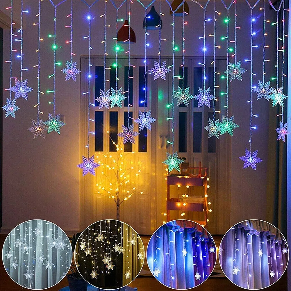 

Рождественская гирлянда из снежинок, 96 светодиодов, мигающая сказочная Гирлянда-занавеска, водонепроницаемое украшение для праздника, детской комнаты, свадьбы, Рождества, 4 м