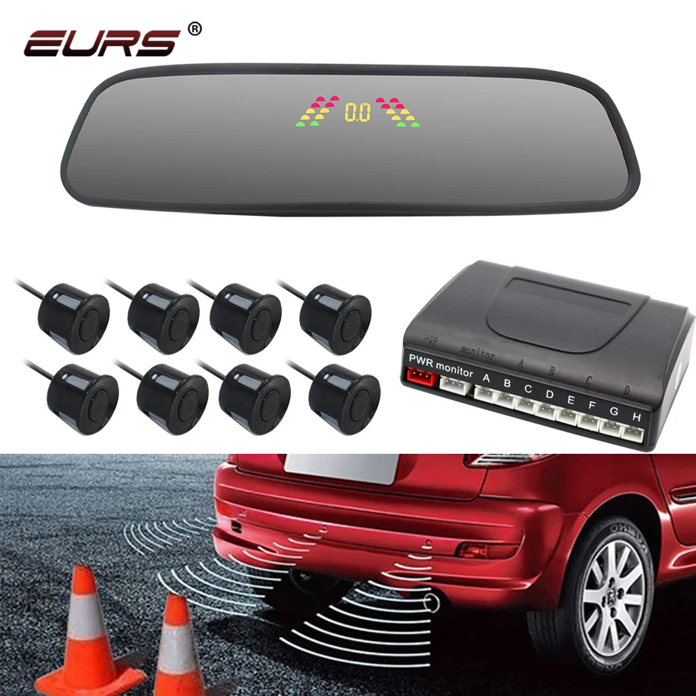 

8 Sensors 22mm Car Parking Radar Parktronic System Rearview Universal Mirror Reversing Front Detection Alarm Indicator Probe