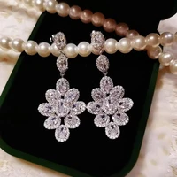 new luxury flower earrings for women zircon long banquet gorgeous romance wedding bridal extra shiny fine jewelry