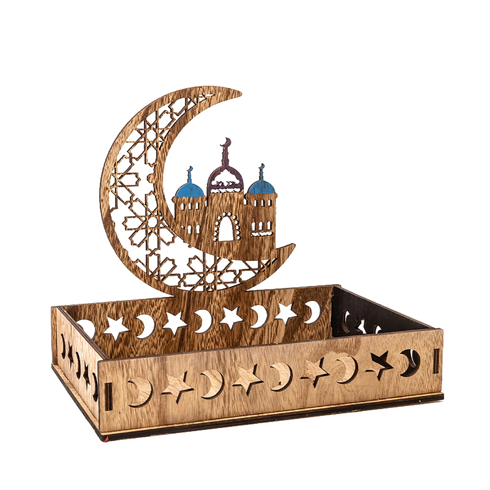 

Eid Mubarak Dessert Tray Wooden Ramadan Serving Trays Pastry Display Holder Table Crescent Tray Decoration Ornament For Islam