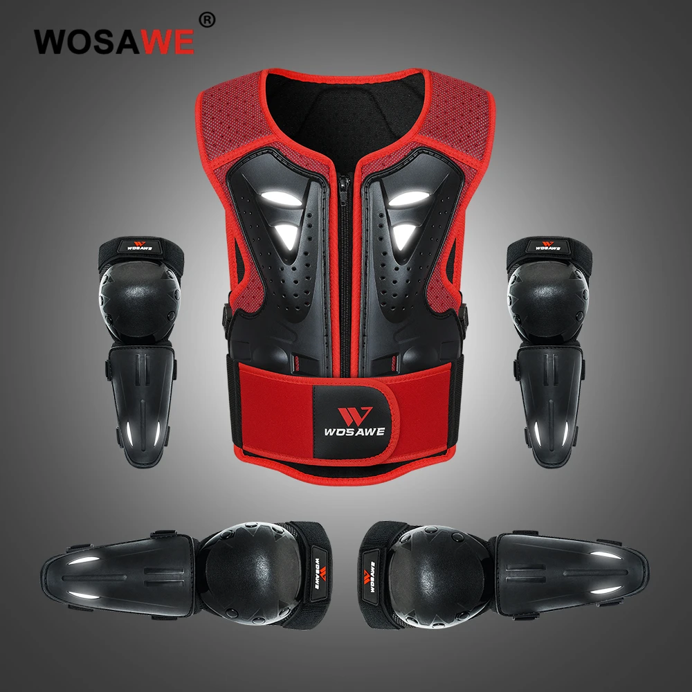 

WOSAWE Reflective Body Armor For Kids Snowbard Ski Skate Motocross Motorcycle Armor Sleeveless Jacket Chest Knee Protective Gear