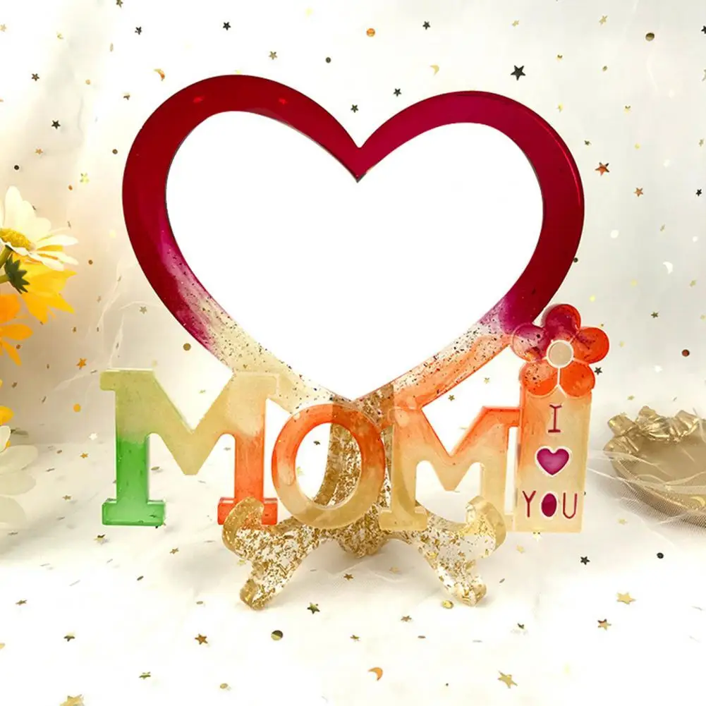 

1 Set Heart-shaped MOM Letter Photo Frame Silicone Mold for Resin DIY Photo Frame Decoration Epoxy Resin Mold Mother's Day Gift