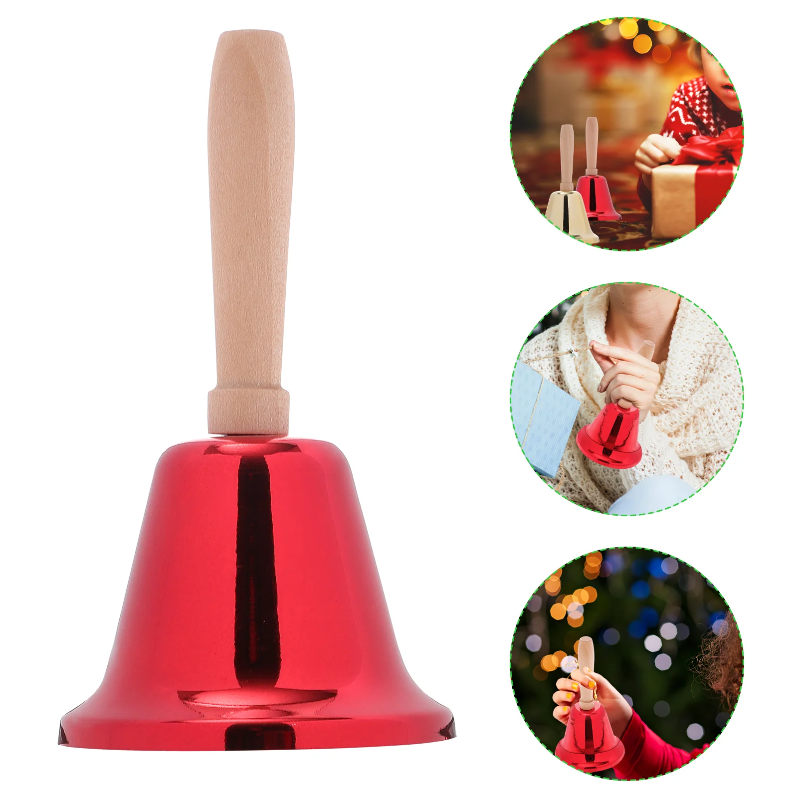 

2 Pcs Nativity Kids Call Bell Santa Sleigh Decor Hand Bells Kids Musical Golden Bell Desk Wooden Handle