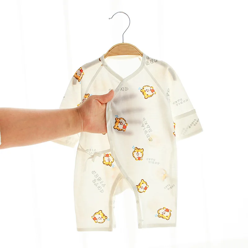 

Детский цельный хлопковый Пижамный комбинезон с длинным рукавом для новорожденных Пижама для защиты живота комбинезон летняя одежда