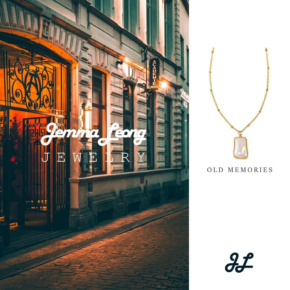 

JEMMA LEONG Rectangle Pearl Necklace For Woman Vintage Golden Chain Fashion Accessories Party