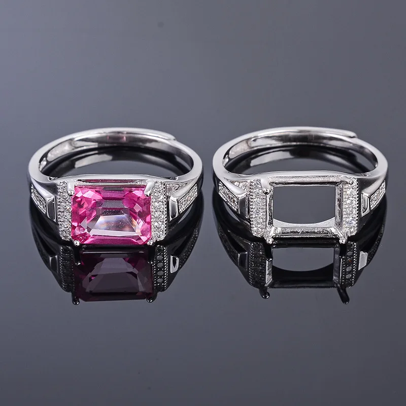 

MeiBaPJ 7*9 Real Natural Pink Topaz Gemstone Men Ring or Empty Ring Support Real 925 Sterling Silver Fine Wedding Jewelry