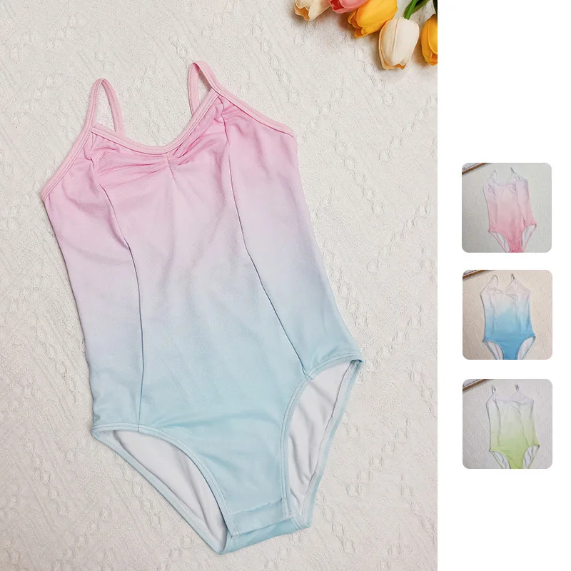 Балетные трико для девочек без рукавов с градиентом цвет балерины костюм детей