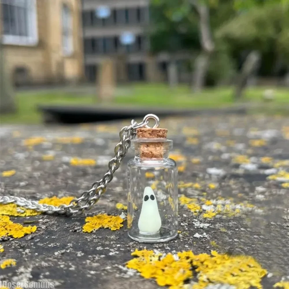 Призрак в бутылке подвеска ожерелье украшения для Хэллоуина милая светящаяся