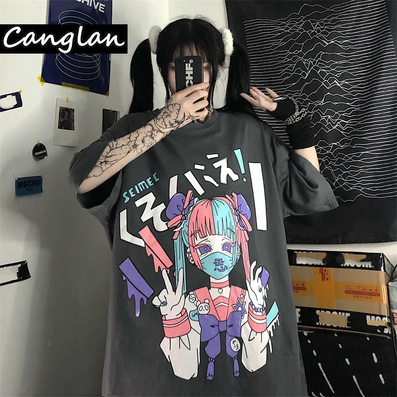 Женская футболка в стиле Харадзюку с готическим принтом летняя хлопчатобумажная