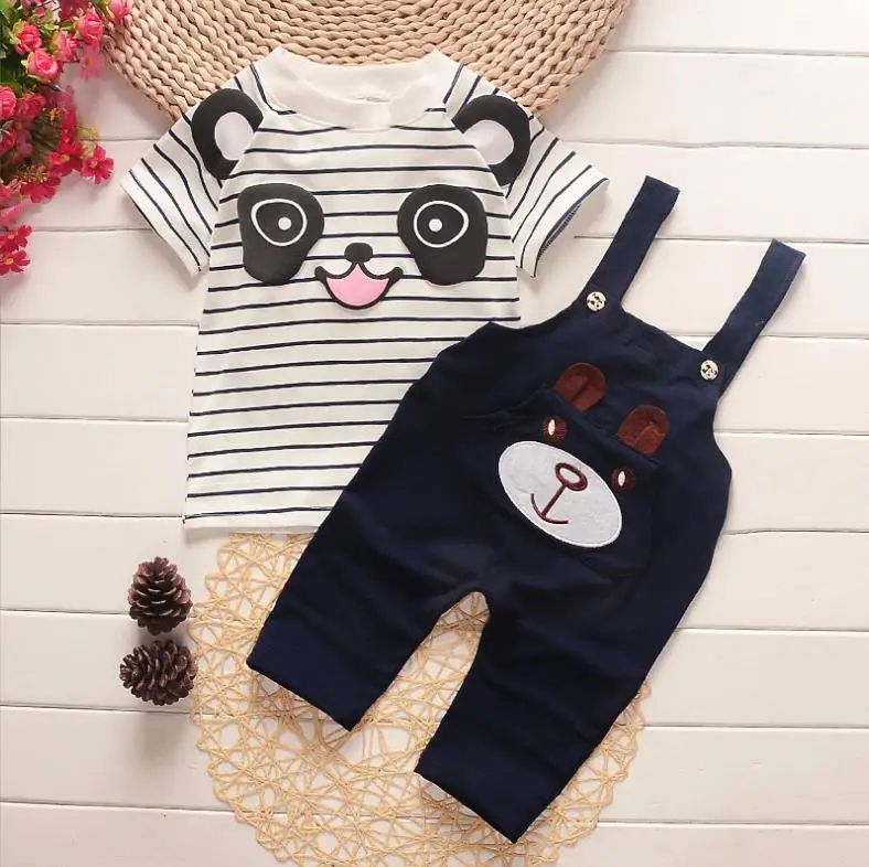 

Newborn Baby Boys girls Clothes Toddler Summer outfits cartoon O-neck short Sleeved T-shirts+overalls 2pcs Kids Bebes tracksuits