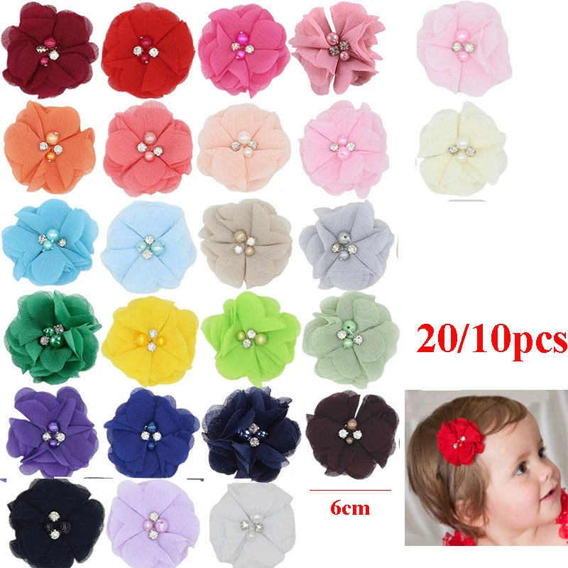 

20/10 шт. 6 см мини-шифоновая ткань искусственный цветок с жемчугом Стразы для украшения дома свадьбы DIY корсажная головка цветок
