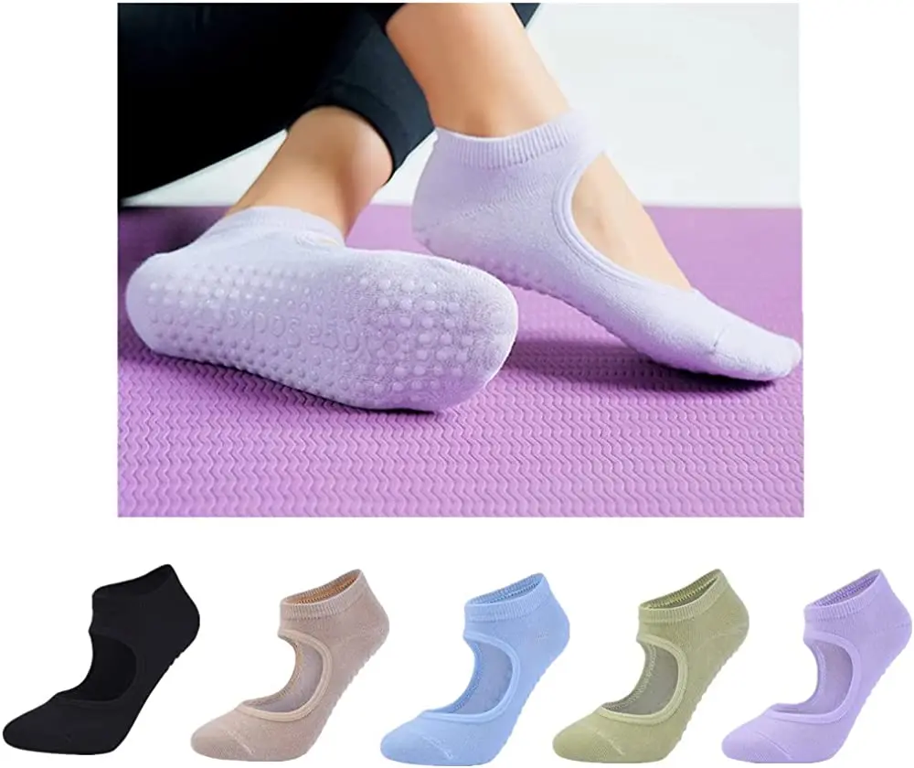 

Backless Yoga Socks Non Slip Skid Socks With Grips Pilates Ballet Barre Dance Sports Socks For Women Slipper Hospital