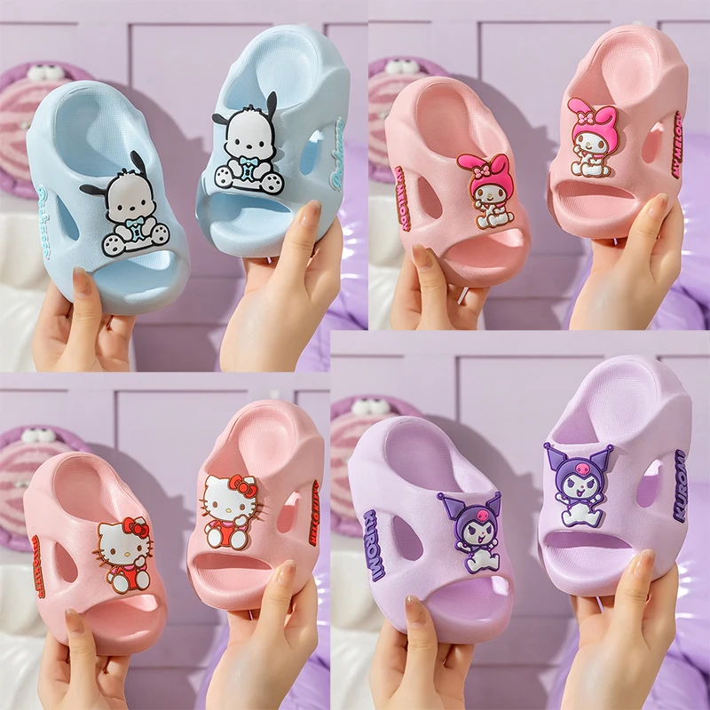Sanrios аниме Kuromi детские тапочки Kawaii Cinnamoroll летние противоскользящие повседневные