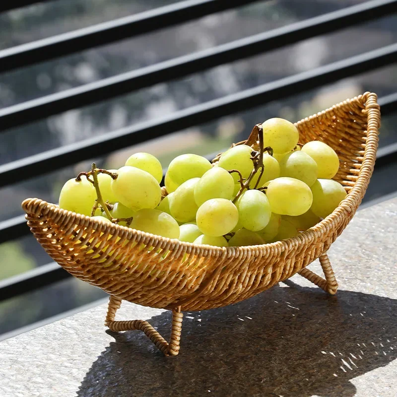 Imitation Rattan Fruit Bowl Tray Coffee Table Woven Sundries Basket Vegetable Plastic Egg for Kitchen