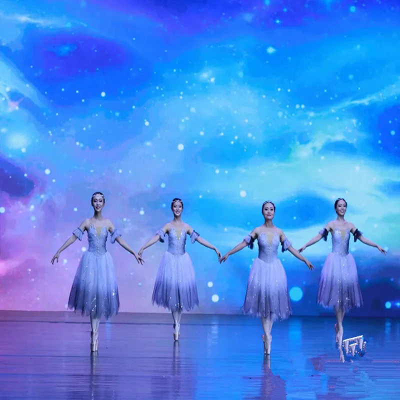 Голубое балетное платье длинное фатиновое для взрослых Женский балетный костюм