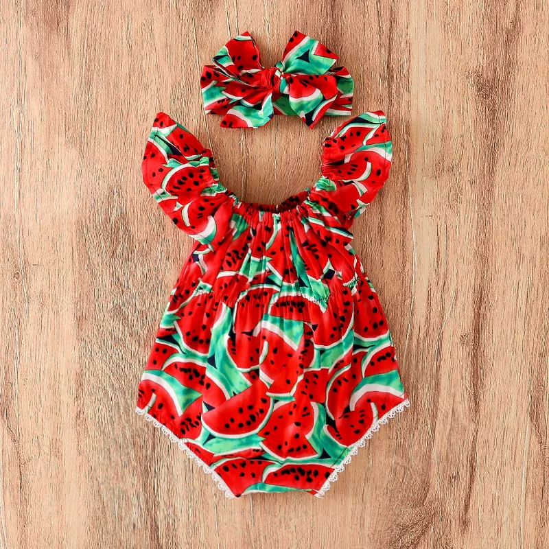 Новый боди без рукавов с принтом арбуза для новорожденных девочек комбинезон
