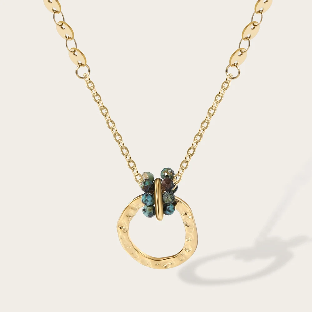 

YA-CHAN Stainless Steel Chains Necklaces for Women African turquoise Natural Stone Pendant 14K Gold PVD Plated Jewelry Gift