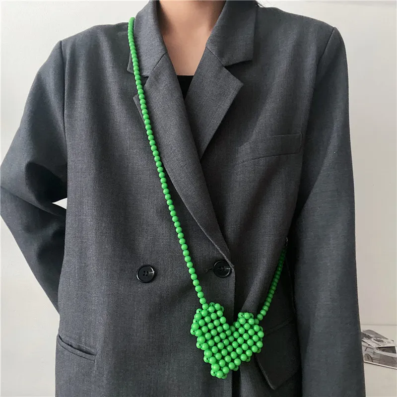 Handmade Mini Heart Shape Beads Women Crossbody Bags Delicate Purse for Girls High Quality Handbag Purse Pouch Red Black Green
