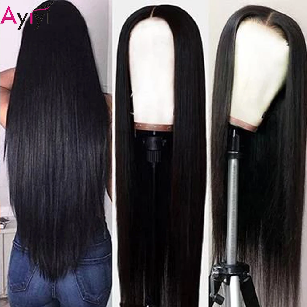 

Ayiyi Bone Straight Human Hair Wigs 4x4 Closure Wig with Baby Hair Malaysia Pre Plucked Transparent Lace Front Human Hair Wigs
