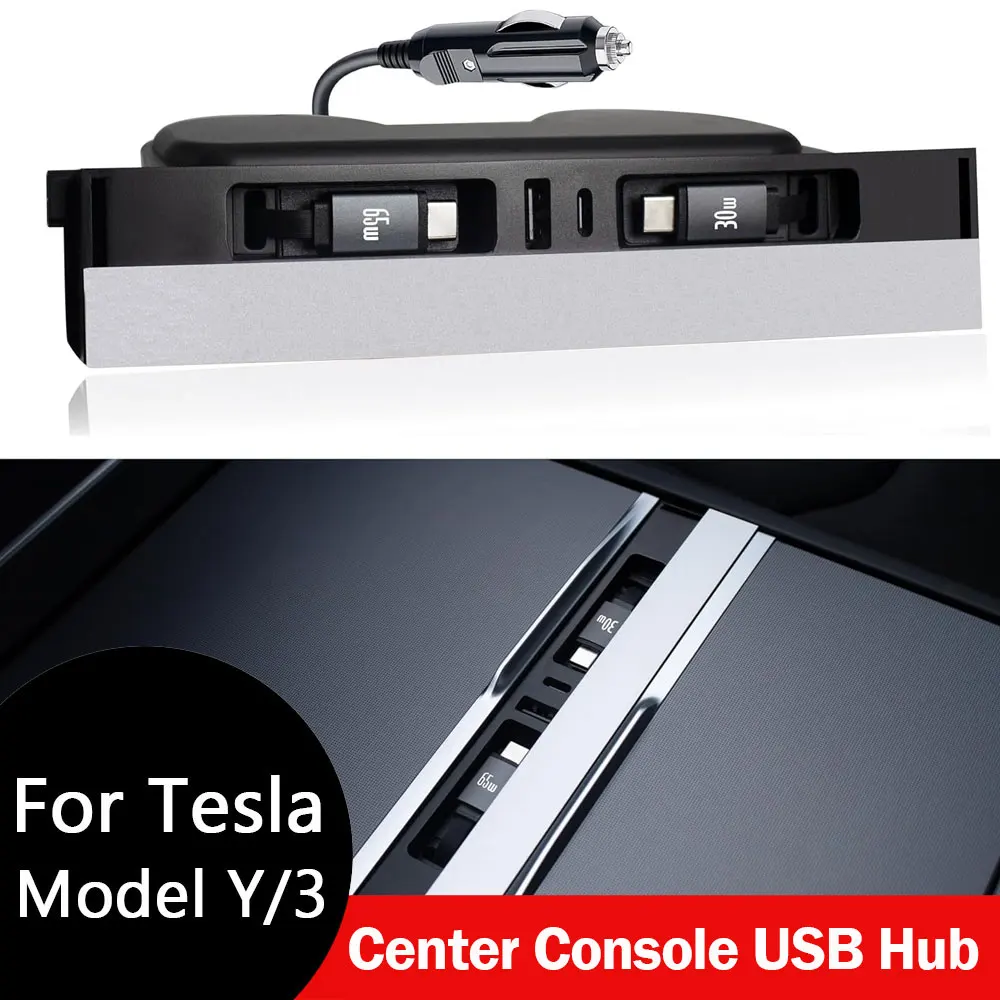 Фото Для Tesla Model Y Juniper 2026: Выдвижной USB-хаб для центральной консоли, зарядное устройство для телефона Model 3 Highland, док-станция для быстрой зарядки №1