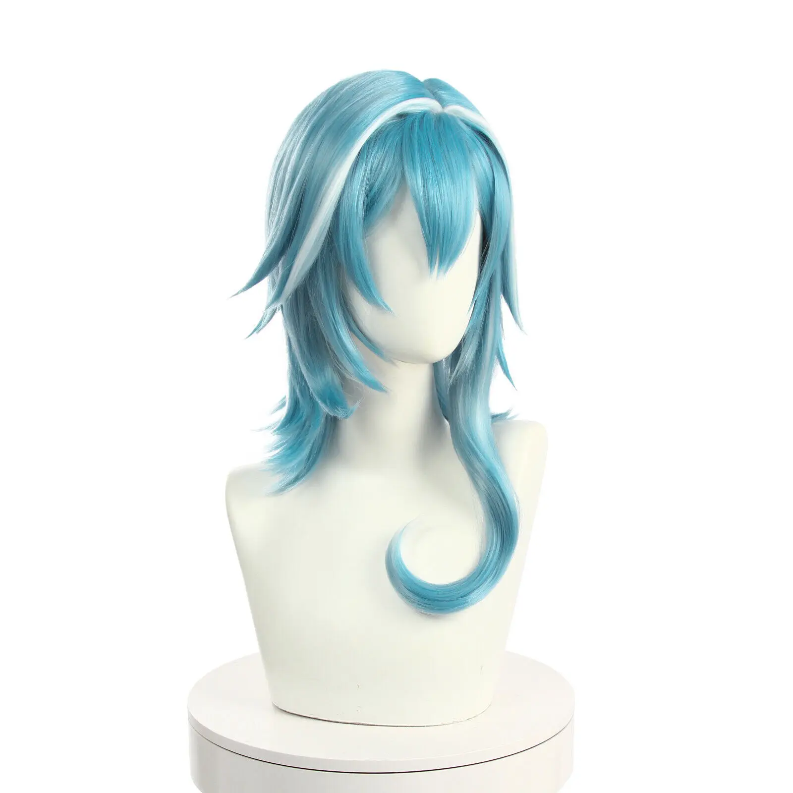 Парик для косплея Genshin Impact Eula синтетический синий смешанный белый парик