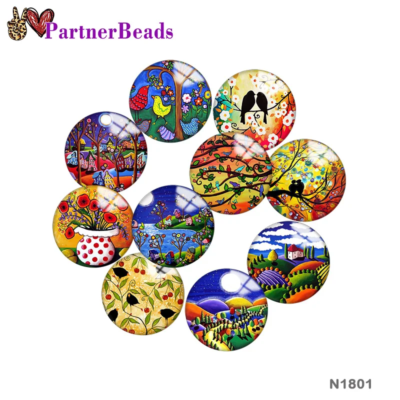 

tree bird flower art 12mm//18mm/20mm/25mm Round photo glass cabochon demo flat back Making findings PartnerBeads N1801